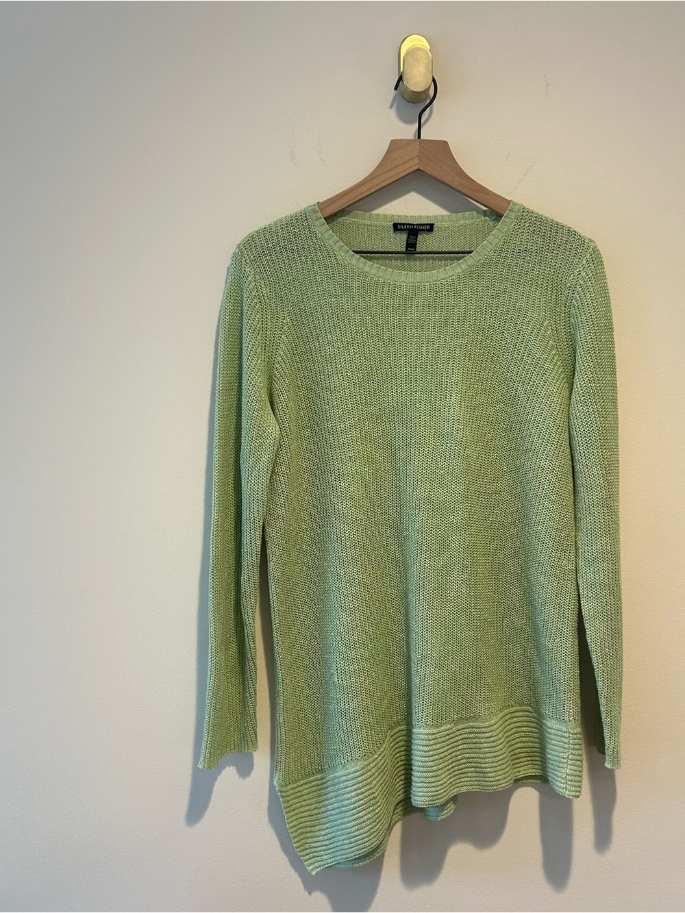 Eileen Fisher Women’s Sweater Sage Green 100% Organic Linen Crewneck Knit Size M